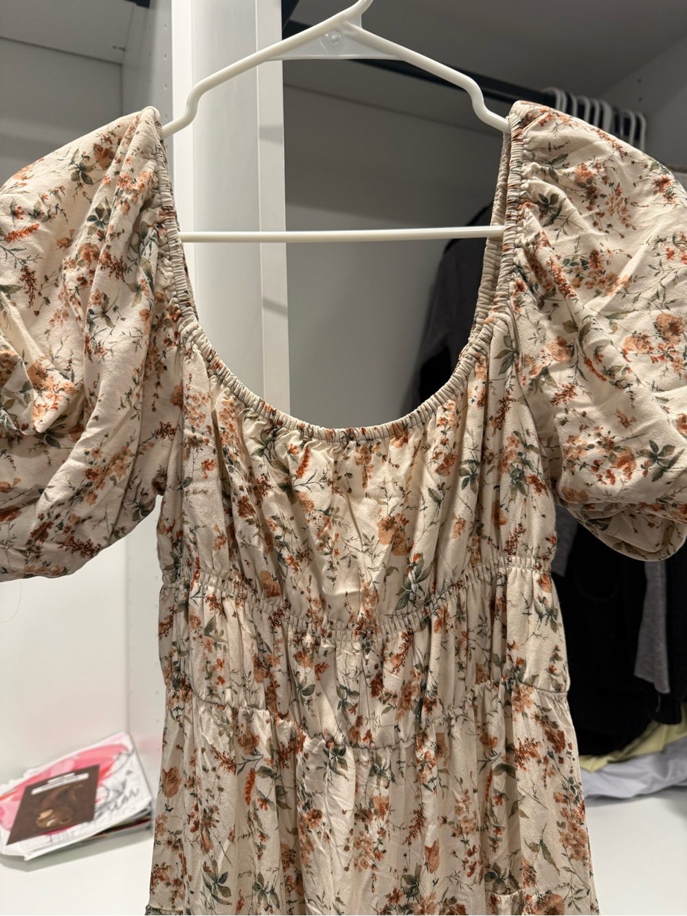 Altar'd State Cream Floral Puff-Sleeve Peasant Top with Orange Blossoms